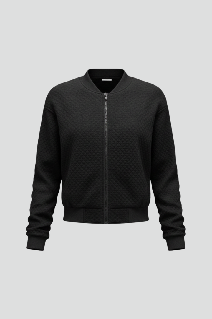 Women’s Bomber Jacket with Zipped Front and Textured Surface