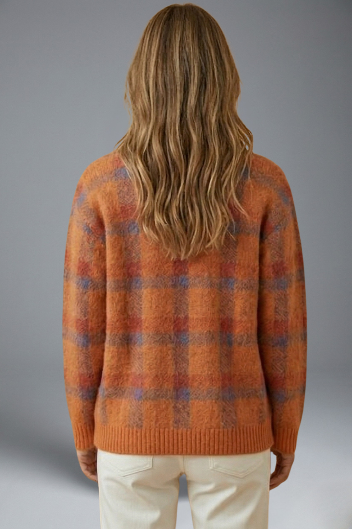 Women’s Cardigan Jumper with Button Closure and Check Pattern