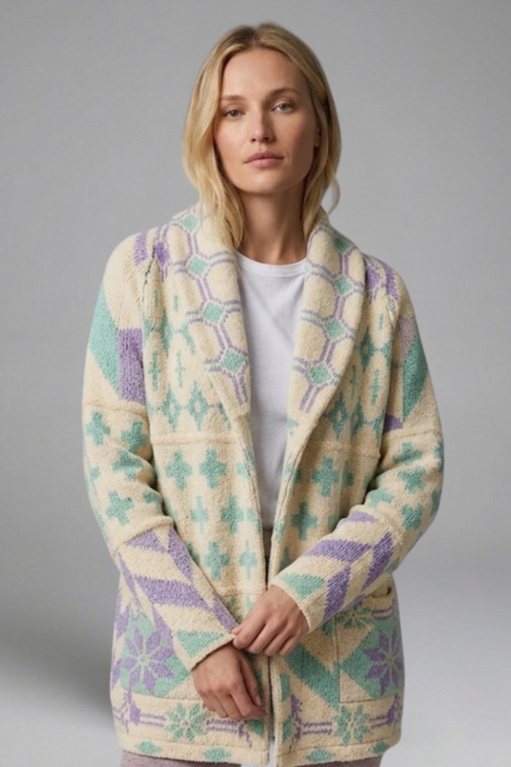 Women’s Cardigan with Button Fastening and Patterned Knit Surface