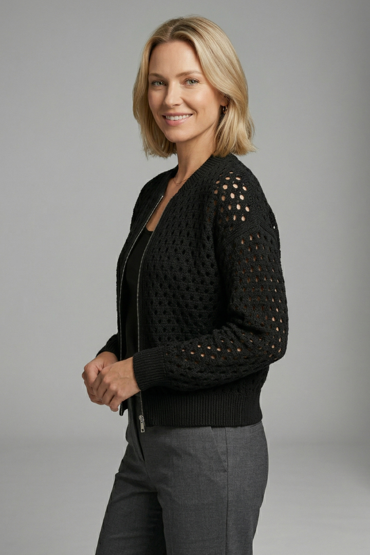 Women’s Cardigan with Zip and Cut-Out Surface