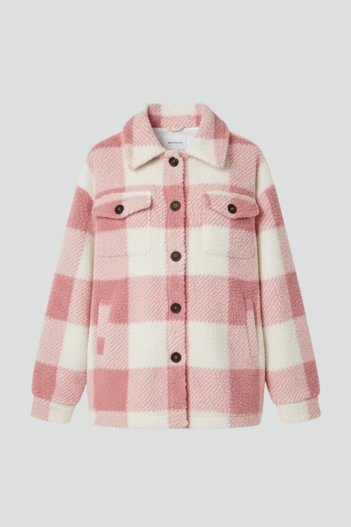 Women’s Checkered Jacket with Button Closure and Practical Pockets