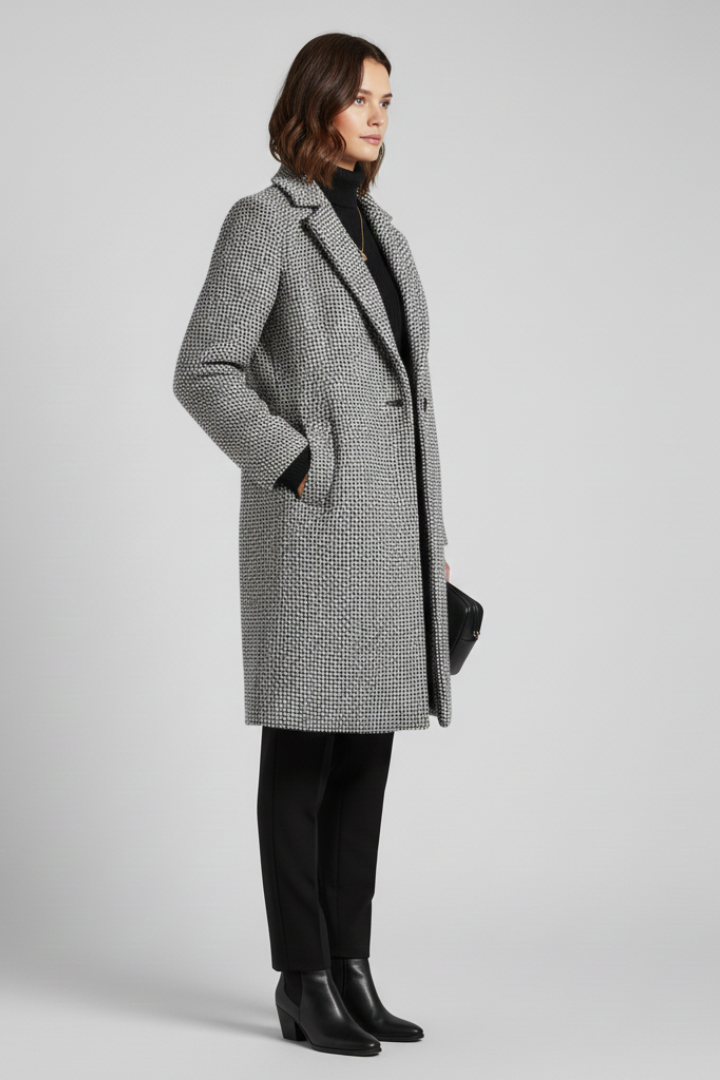 Women’s Coat with Blazer Collar and Woven Texture