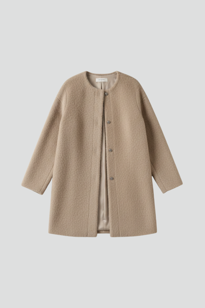 Women’s Coat with Button Closure and Textured Surface