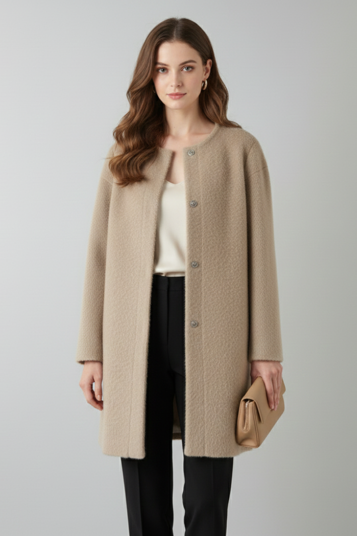 Women’s Coat with Button Closure and Textured Surface