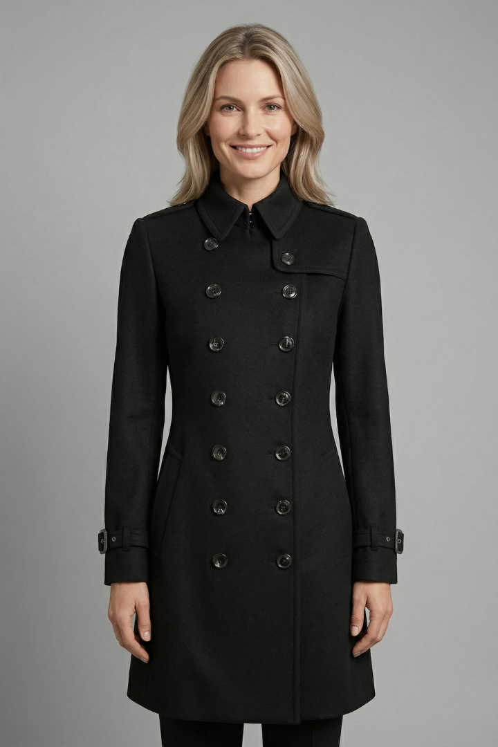 Women’s Coat with Double-Breasted Buttons and Long Sleeves