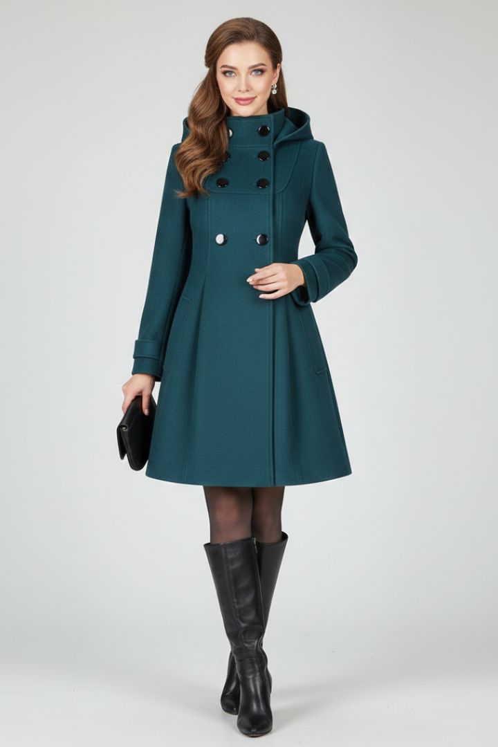 Women’s Coat with Hood and Double Button Front