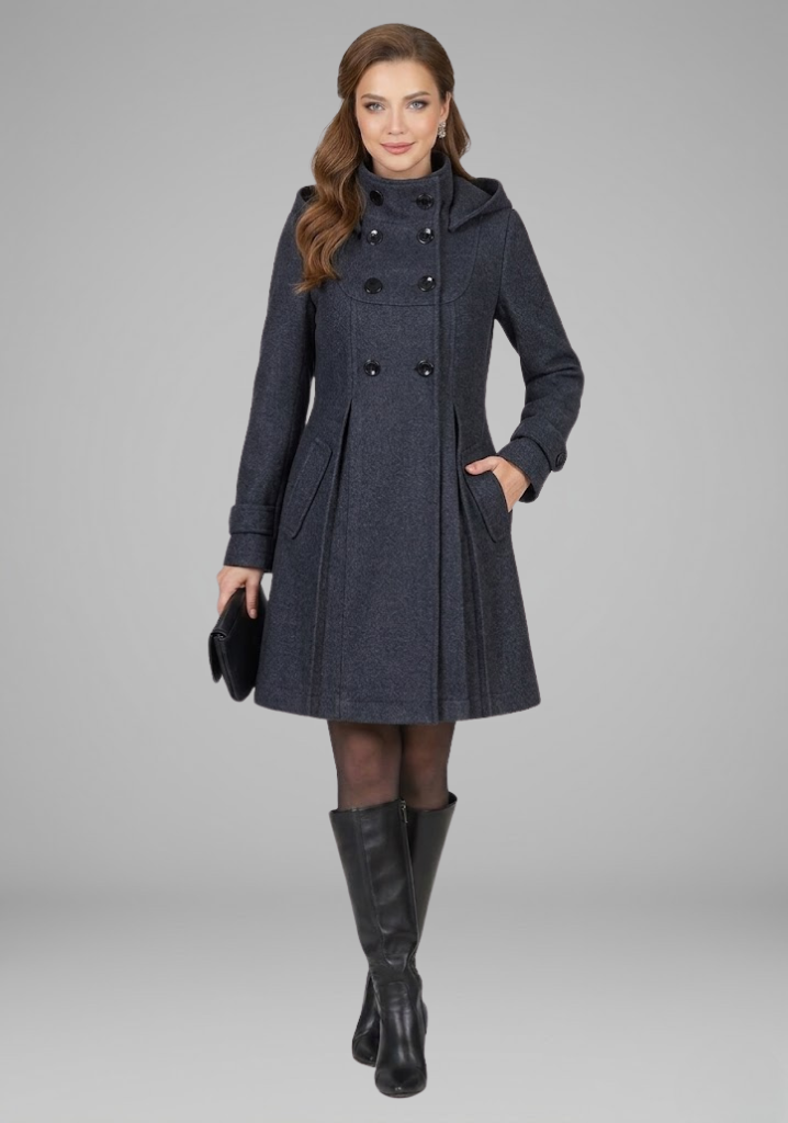 Women’s Coat with Hood and Double Button Front