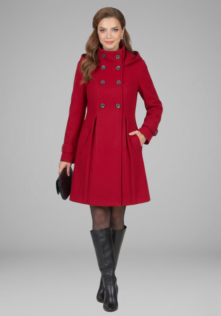 Women’s Coat with Hood and Double Button Front