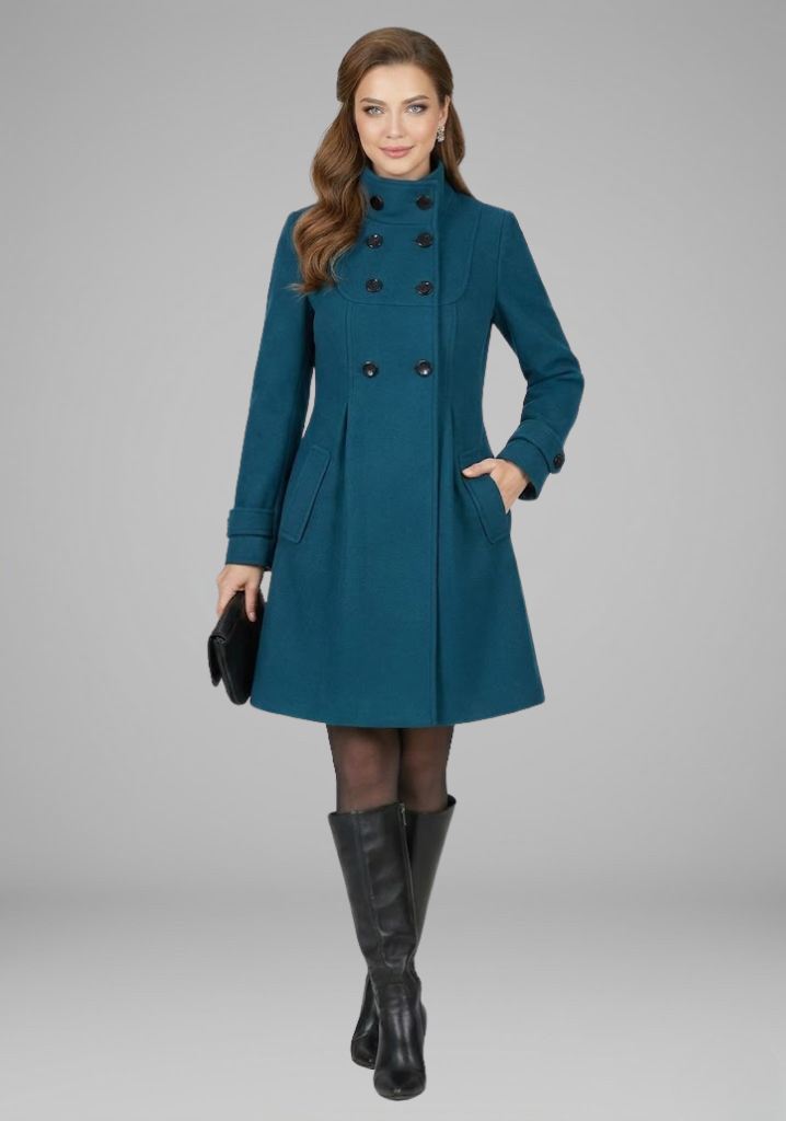 Women’s Coat with Hood and Double Button Front