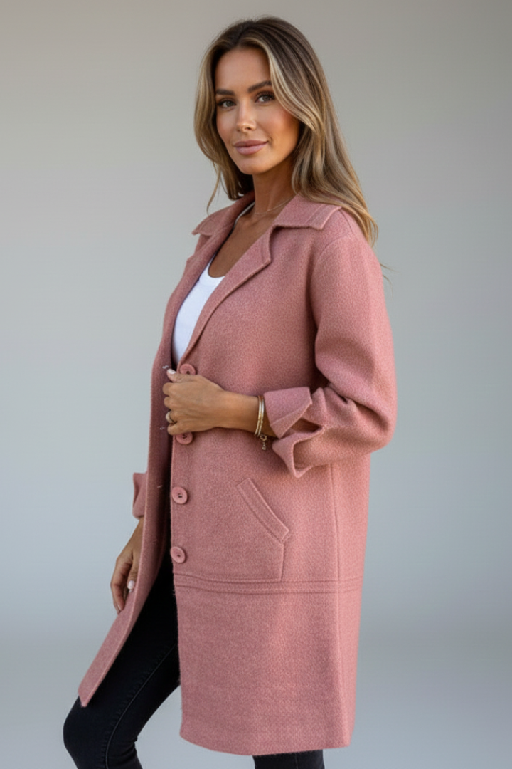 Women’s Coat with Lapel Collar and Button Closure