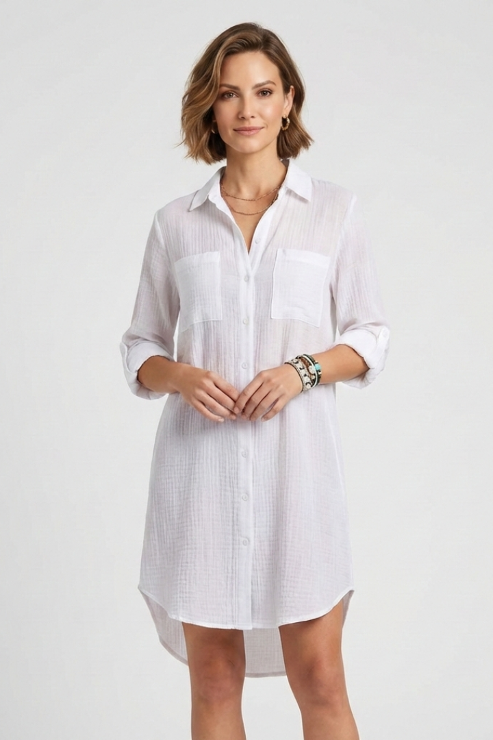 Women’s Cover Up with Button Fastening and Long Sleeves