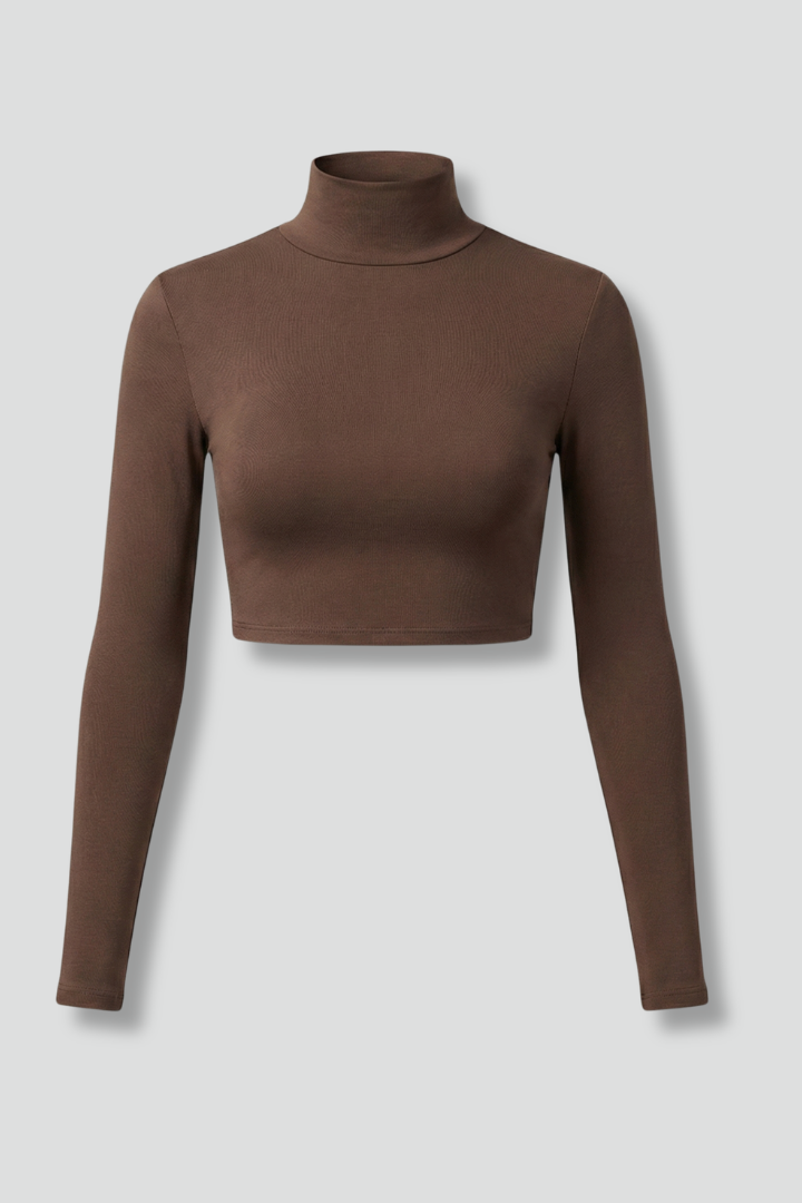 Women’s Crop Top with High Neck and Long Sleeves