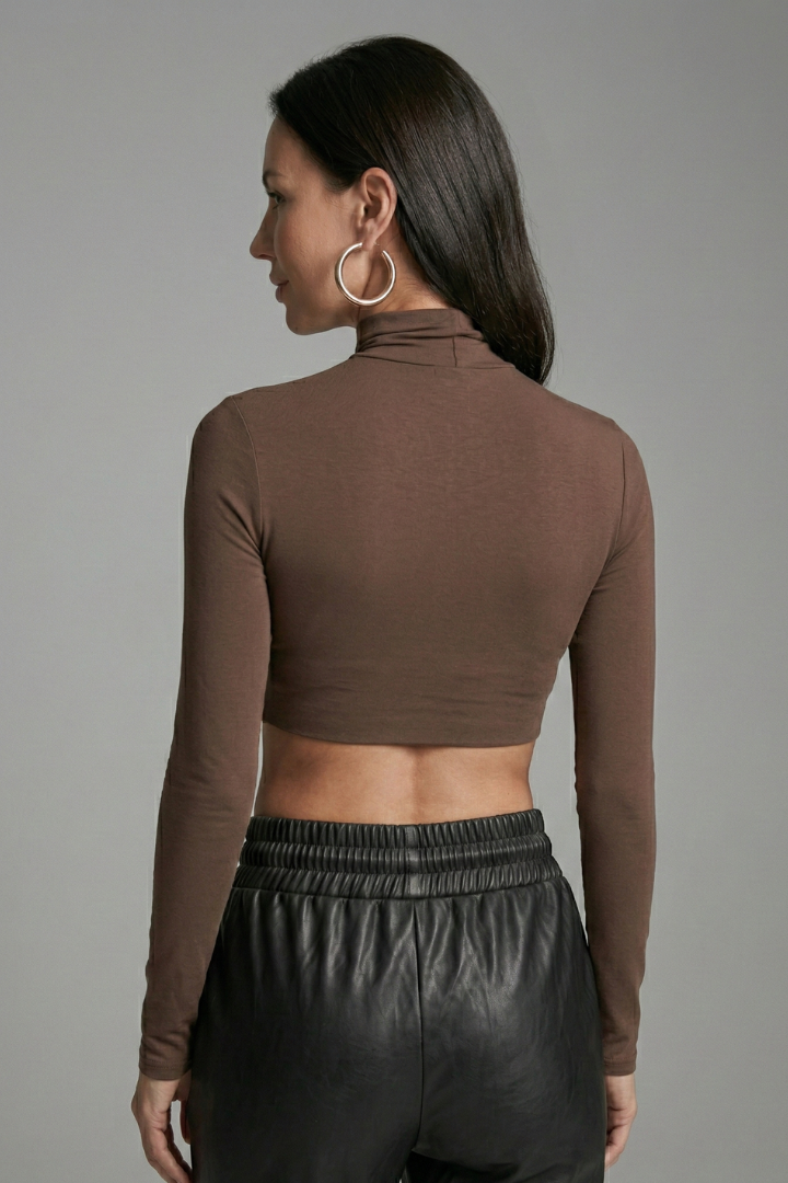 Women’s Crop Top with High Neck and Long Sleeves