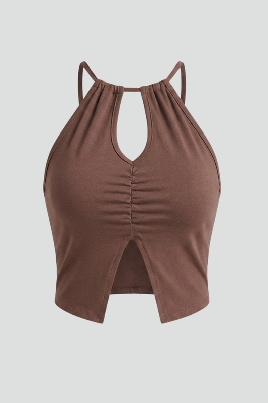 Women’s Crop Top with Keyhole Cut-Out and Ruching