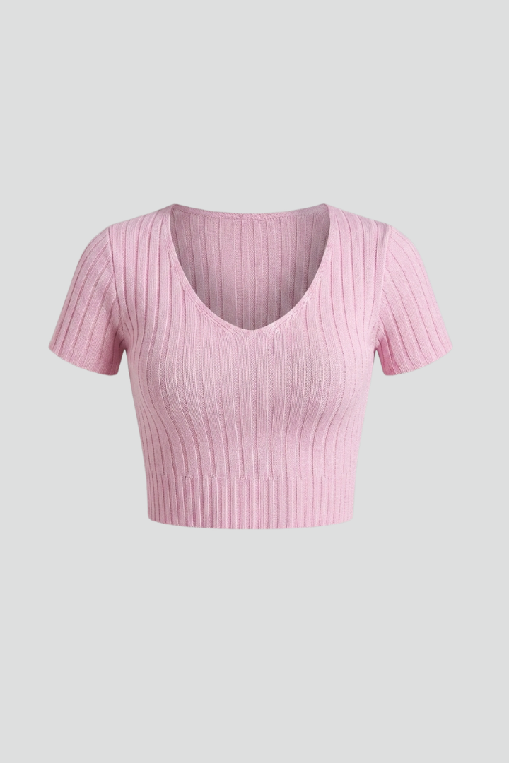 Women’s Crop Top with Short Sleeves and Ribbed Surface