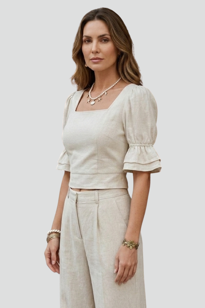 Women’s Crop Top with Square Neck and Puff Sleeves