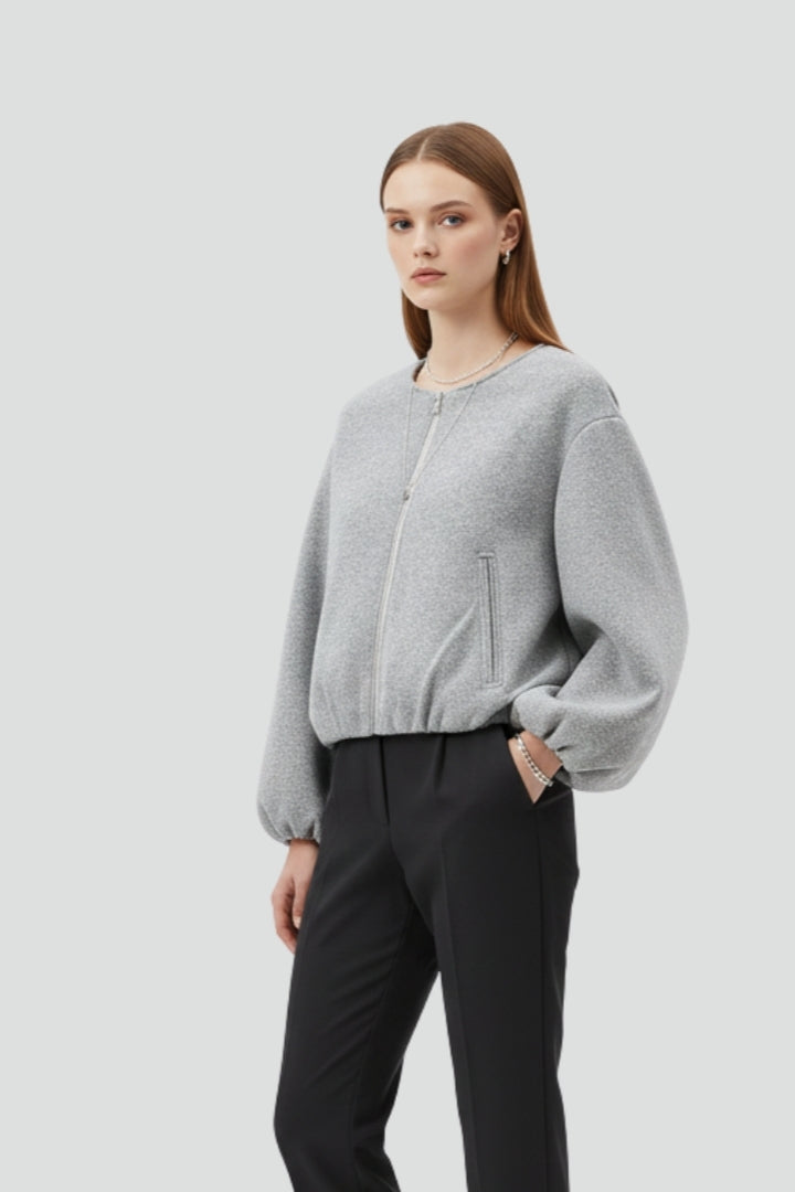 Women’s Cropped Jacket with Zip Fastening and Long Sleeves