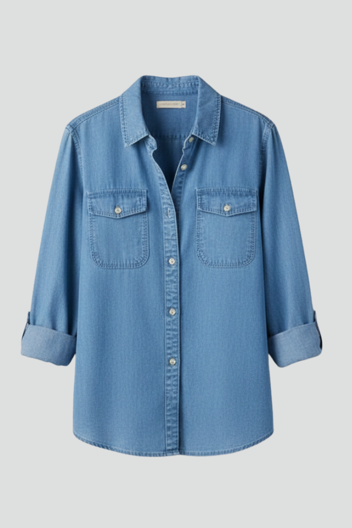 Women’s Denim Shirt with Button Front and Long Sleeves