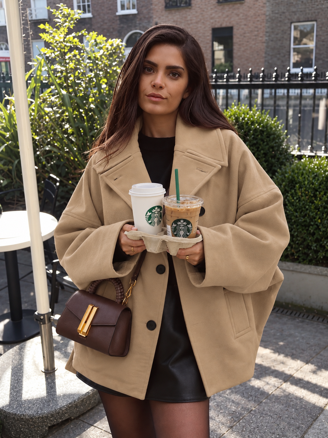 Women's Double-Breasted Longline Coat with Notch Collar