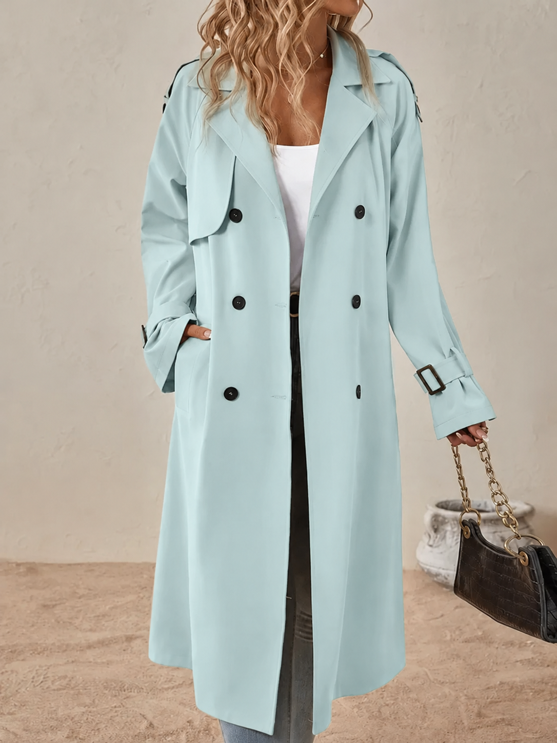Women's Double-Breasted Trench Coat with Belted Waist