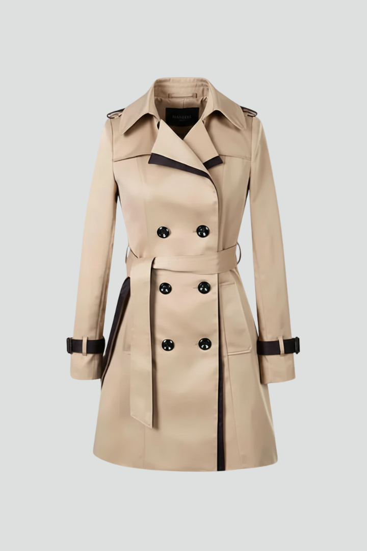 Women’s Double-Button Trench Coat with Belt and Lapel Collar