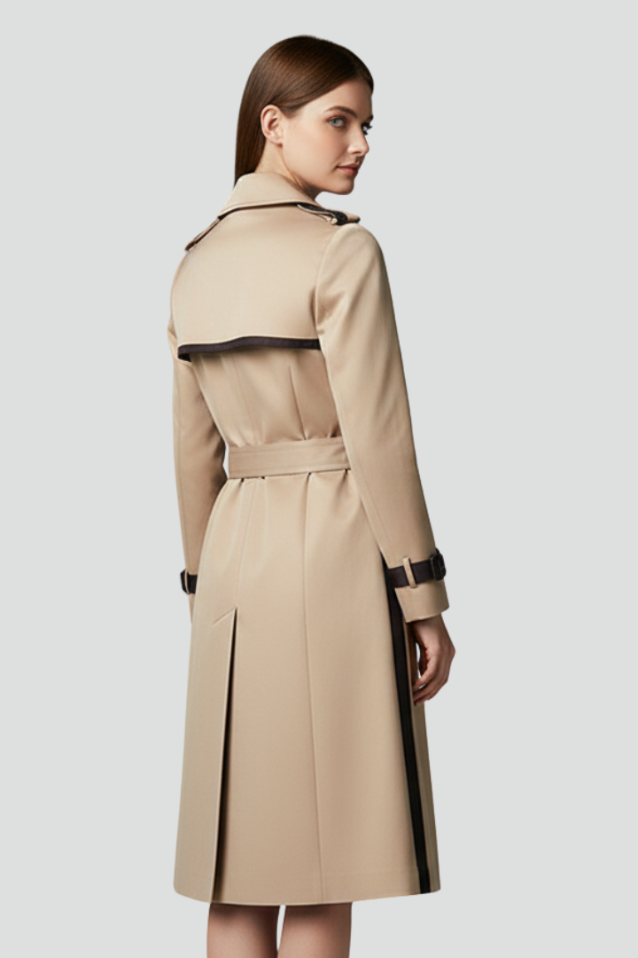 Women’s Double-Button Trench Coat with Belt and Lapel Collar
