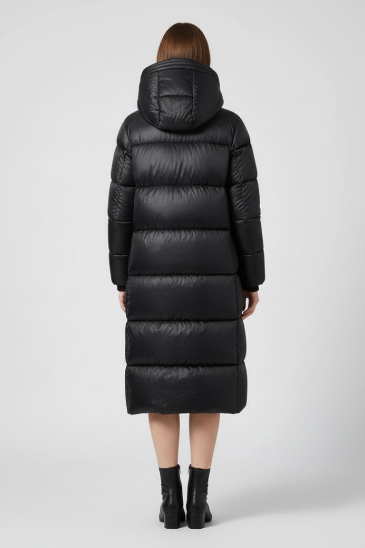 Women’s Down Coat with Hood and Quilted Surface