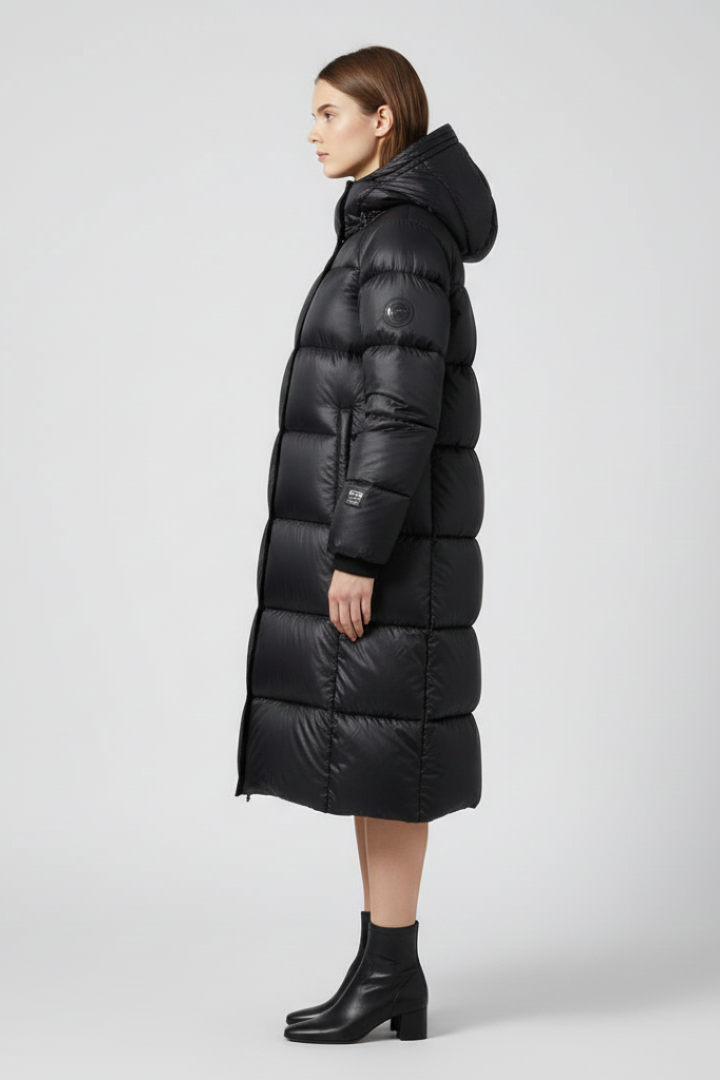 Women’s Down Coat with Hood and Quilted Surface