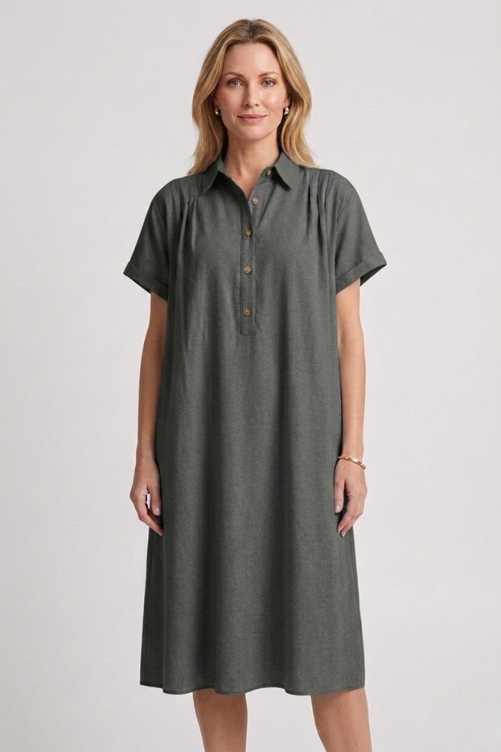 Women’s Dress with Button Placket and Short Sleeves