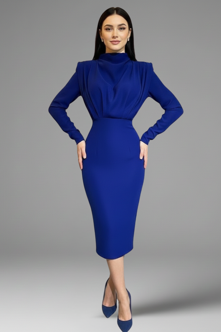 Women’s Dress with High Neckline and Long Sleeves