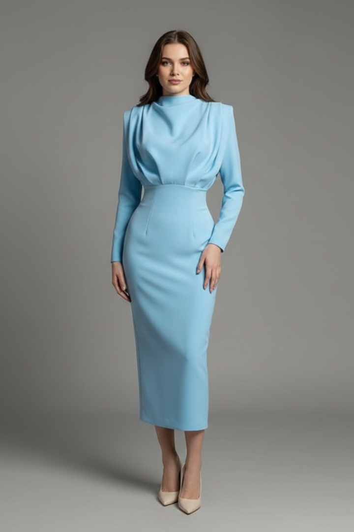 Women’s Dress with High Neckline and Long Sleeves
