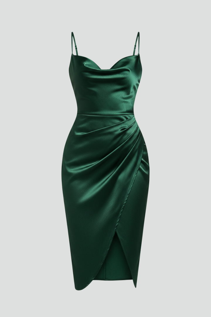 Women’s Dress with Slim Straps and Draped Skirt