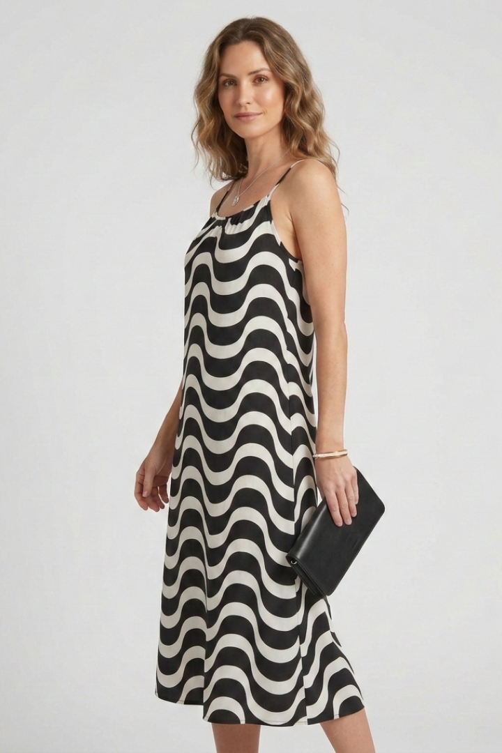 Women’s Dress with Spaghetti Straps and Wave Pattern