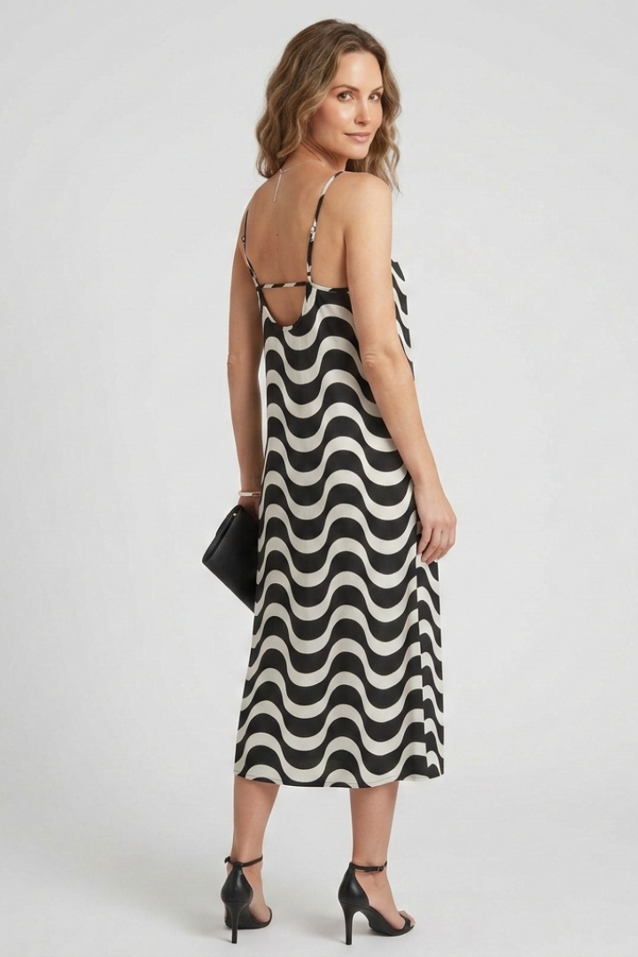 Women’s Dress with Spaghetti Straps and Wave Pattern