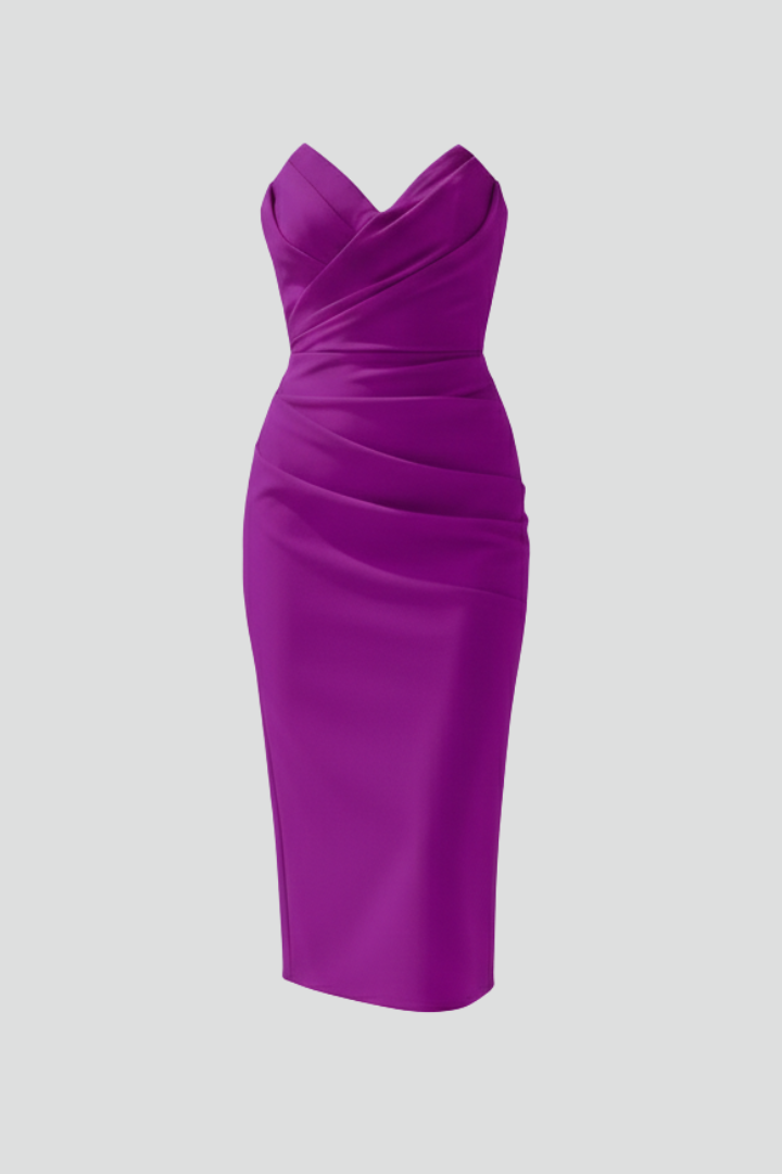 Women’s Dress with Strapless Neckline and Ruched Skirt