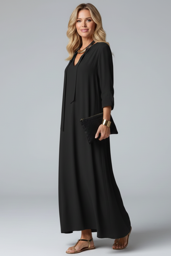 Women’s Dress with V-Neckline and Long Sleeves