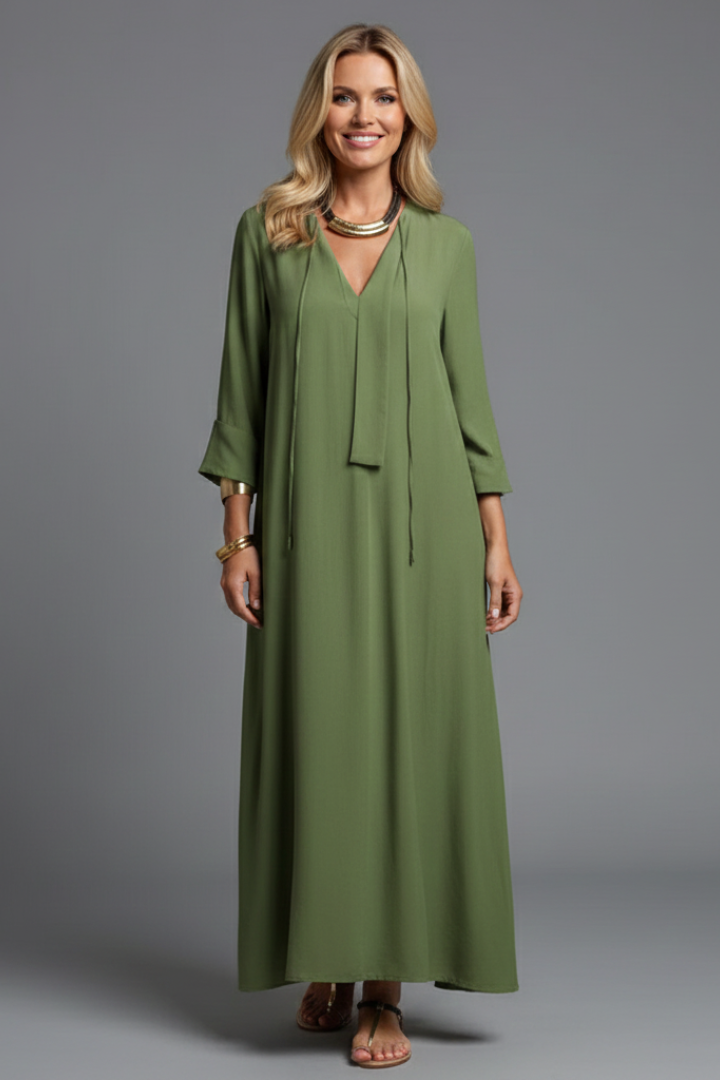 Women’s Dress with V-Neckline and Long Sleeves