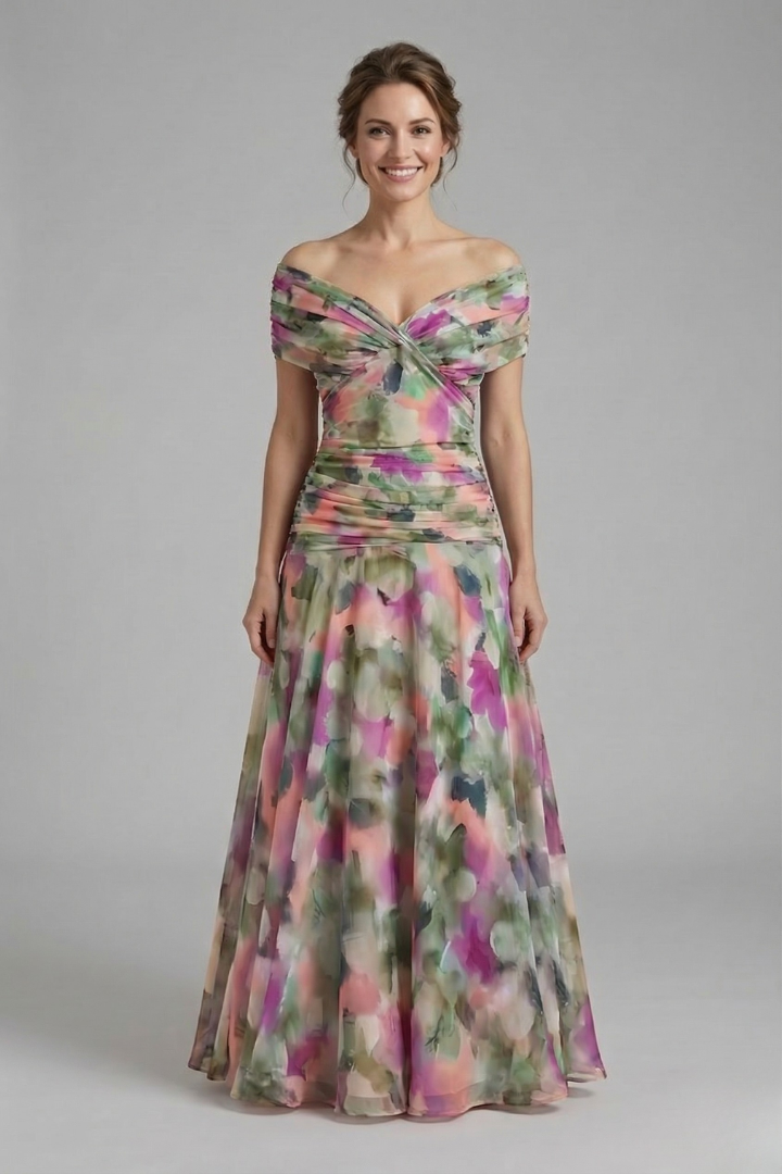 Women’s Dress with V Neck and Draped Bodice