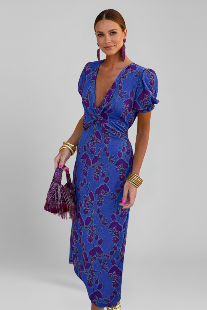 Women’s Dress with V Neck and Puff Sleeves