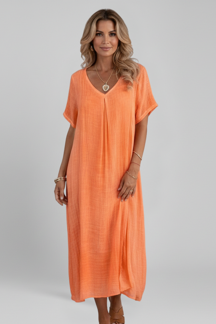 Women’s Dress with V Neck and Short Sleeves