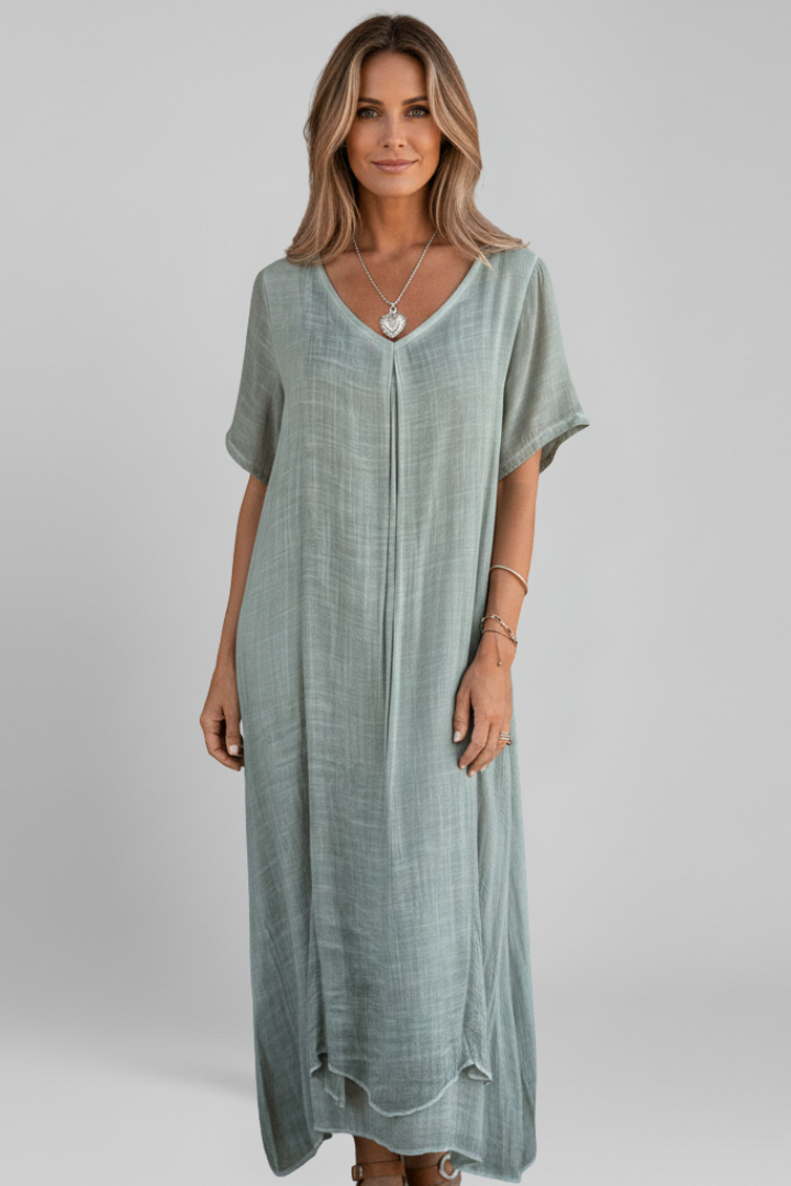 Women’s Dress with V Neck and Short Sleeves