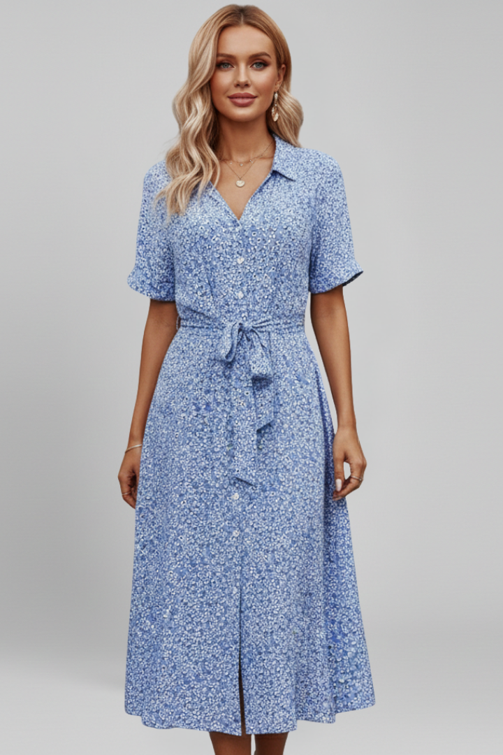 Women’s Dress with V Neckline and Button Closure