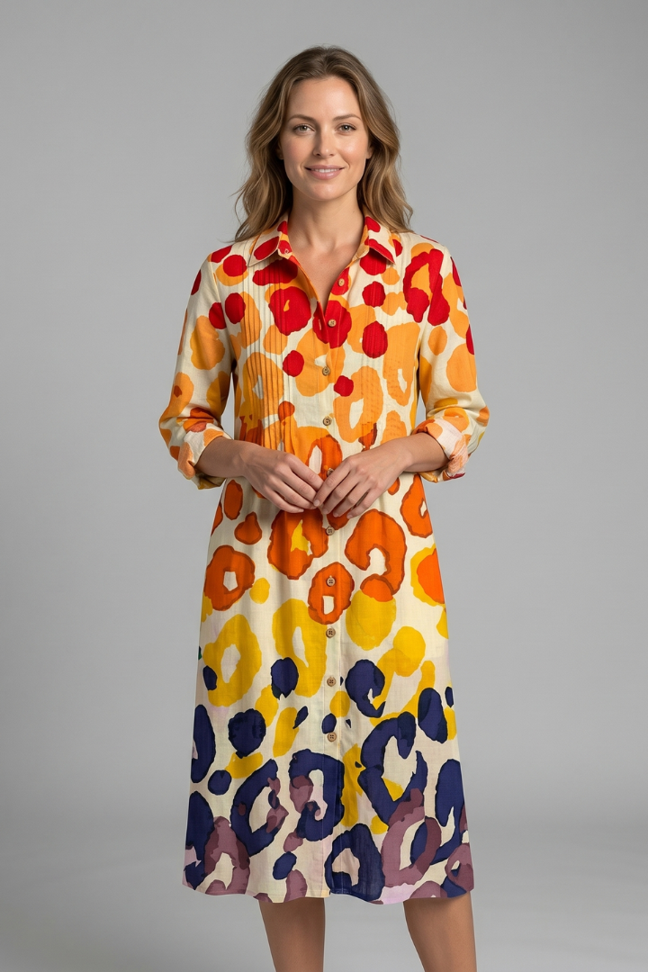 Women's Elegant Boho Dress with Button Front for Casual Wear