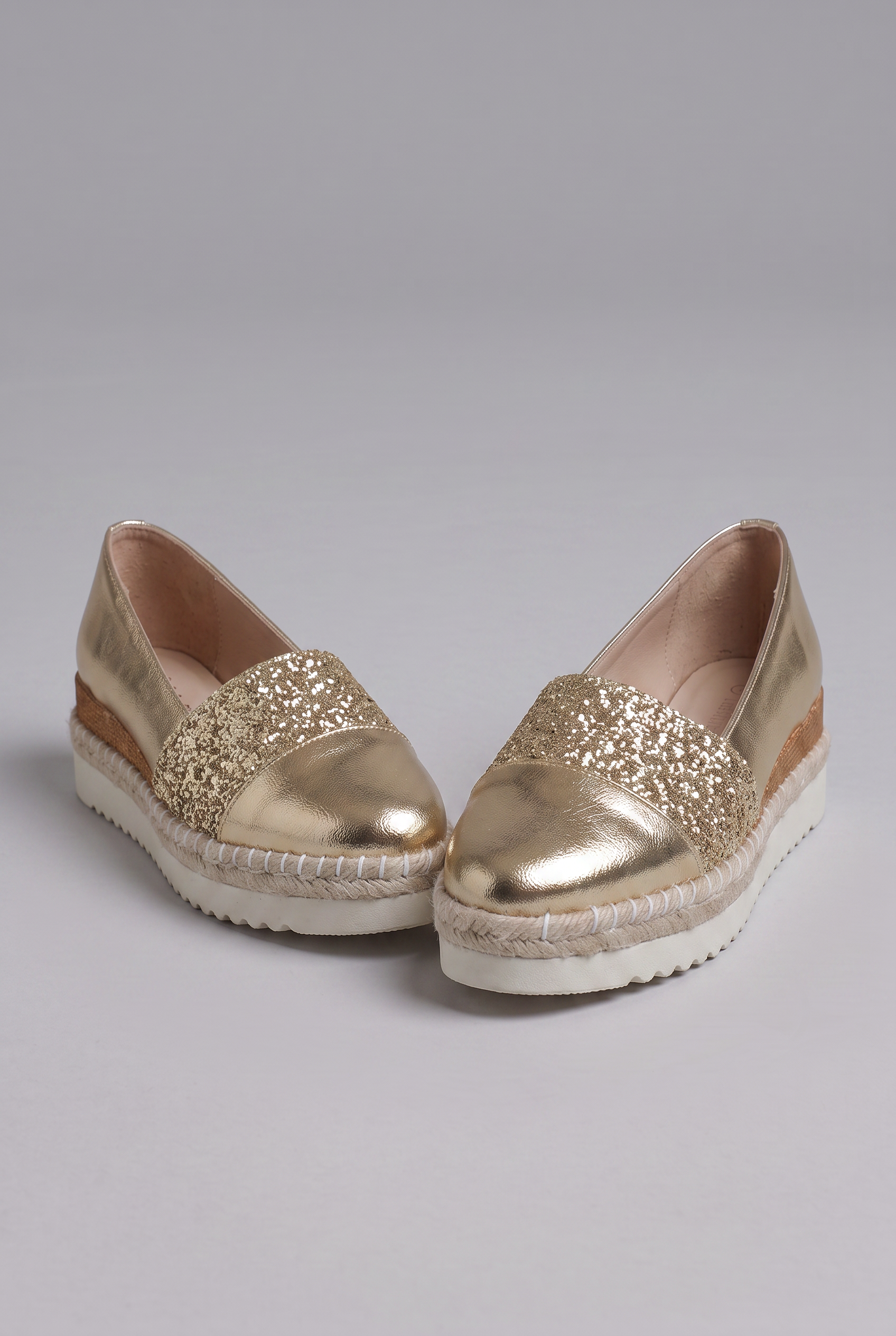 Women's Gold Orthopaedic Slip-On Wedge Loafers with Glitter Detail for Spring