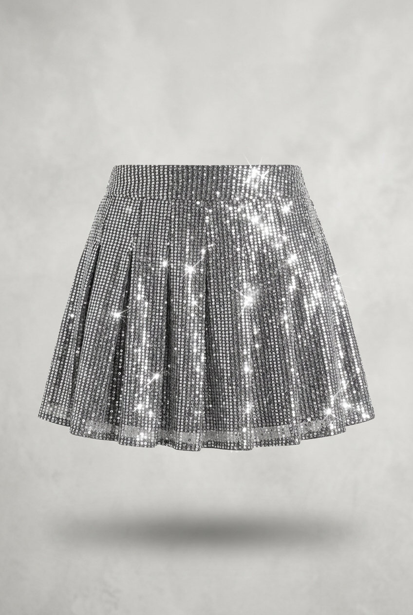 Women’s High-Waisted Sequin Skirt Shorts with Flared Design