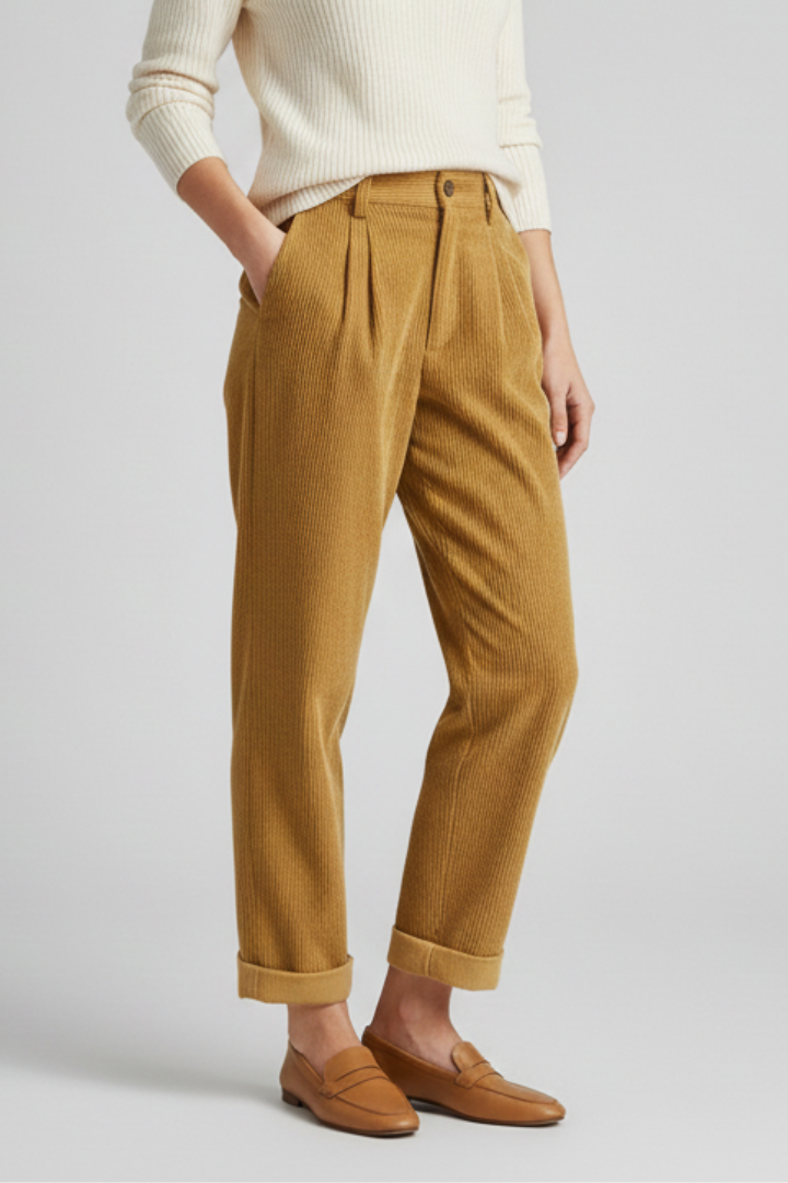 Women’s High-Waisted Trousers with Vertical Ribbing and Wide Leg