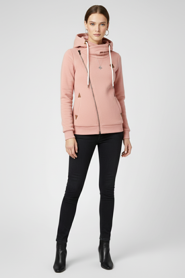 Women’s Hooded Jacket with Asymmetrical Zip and Drawstring