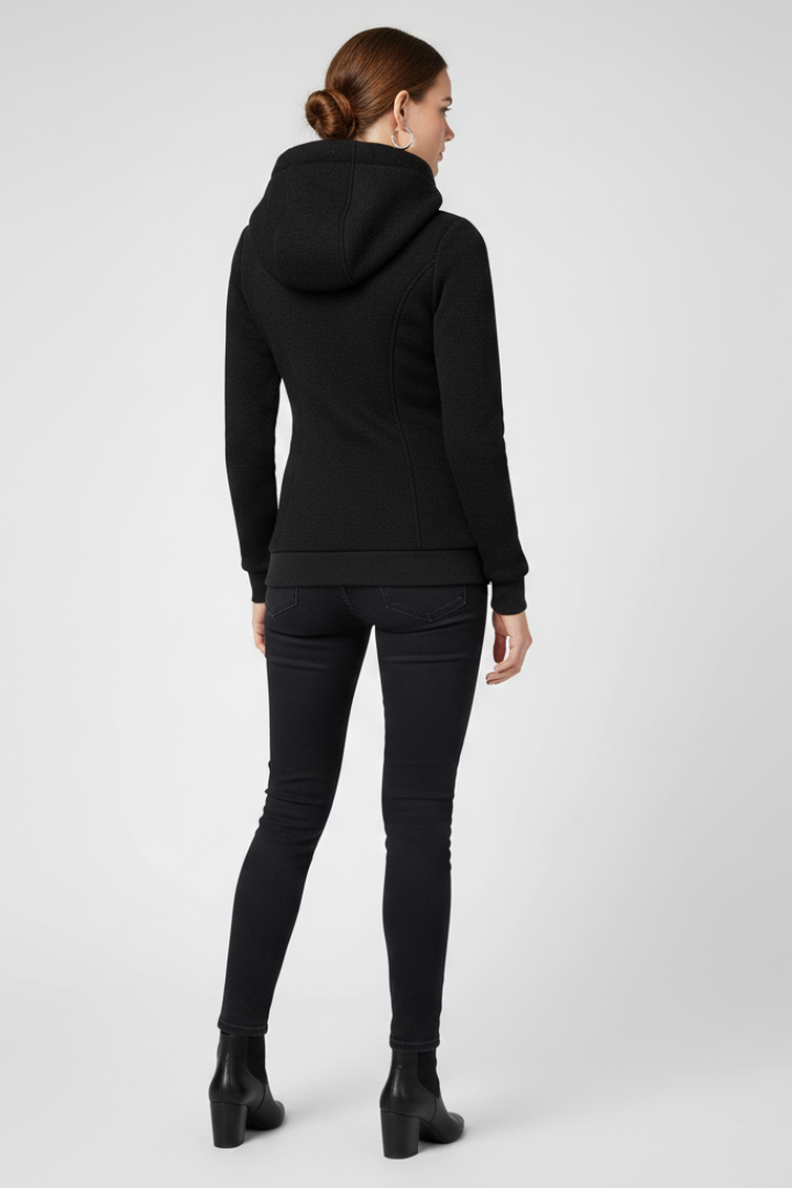 Women’s Hooded Jacket with Asymmetrical Zip and Drawstring