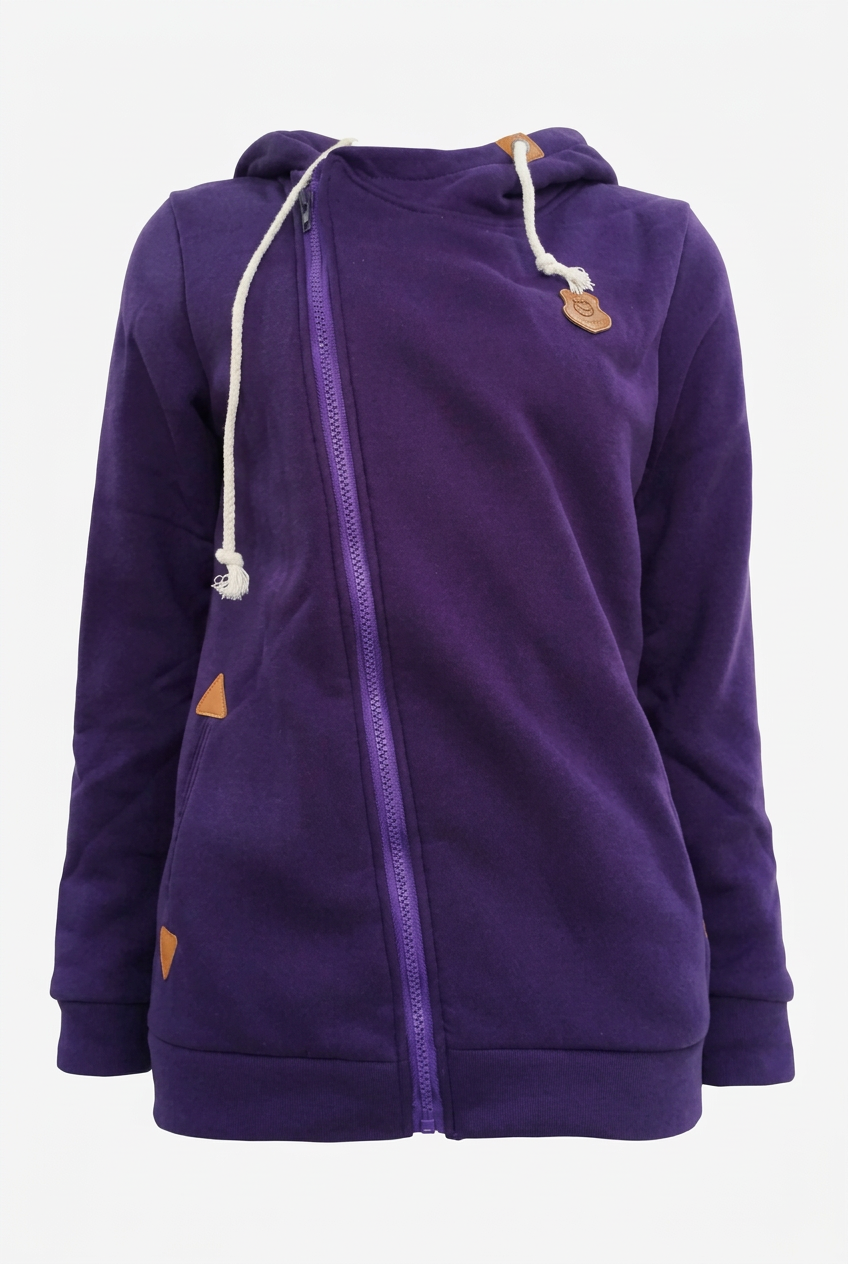 Women’s Hooded Zip-Up Jacket with Rope Drawstrings and Contrast Accents