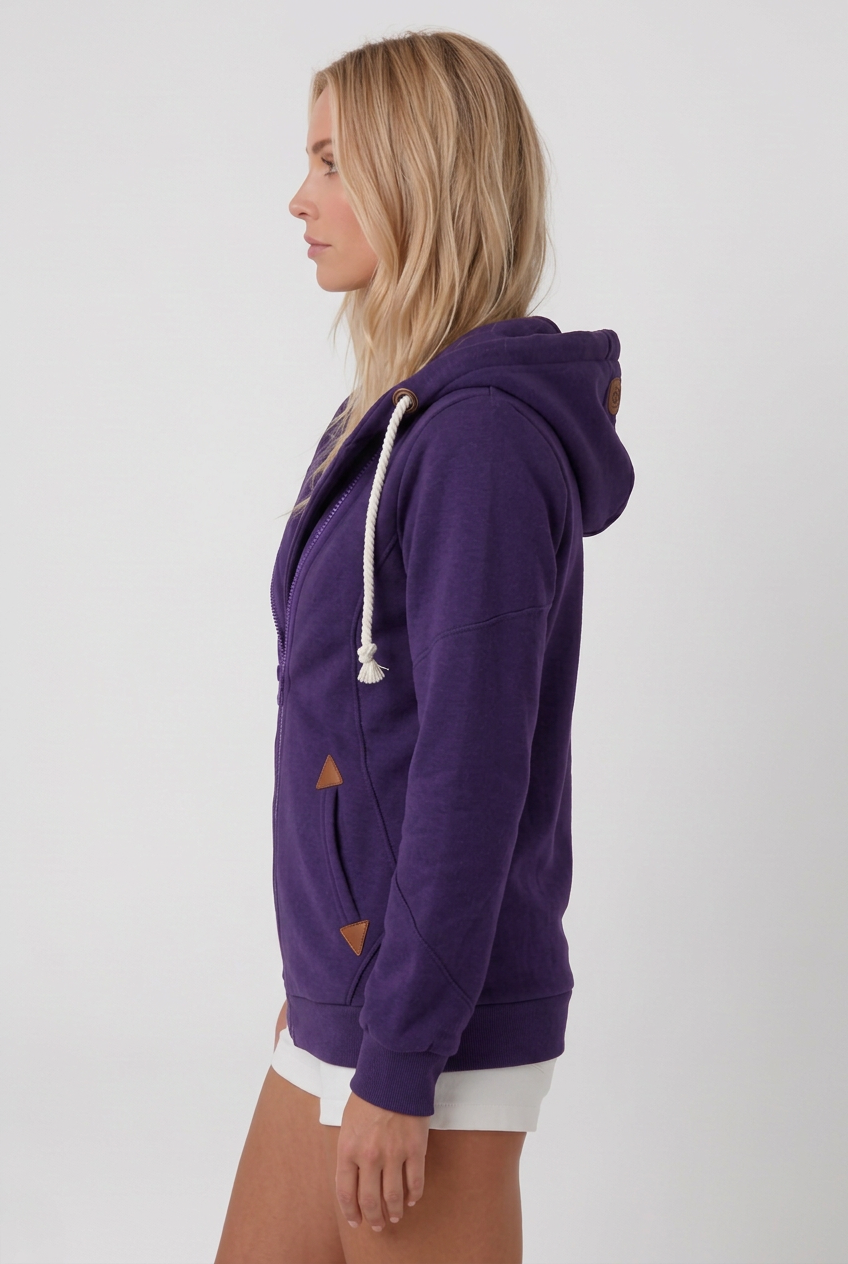 Women’s Hooded Zip-Up Jacket with Rope Drawstrings and Contrast Accents